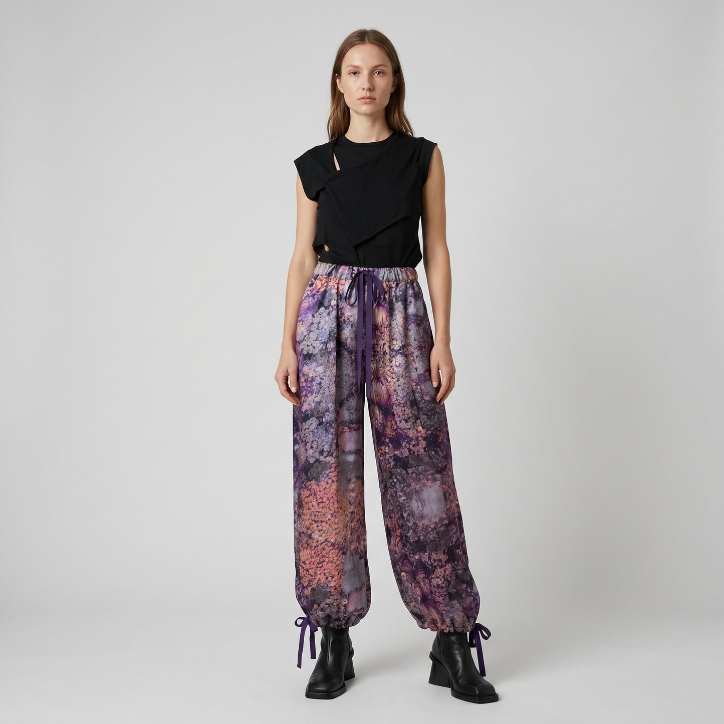 Floral Satin Drawstring Trousers