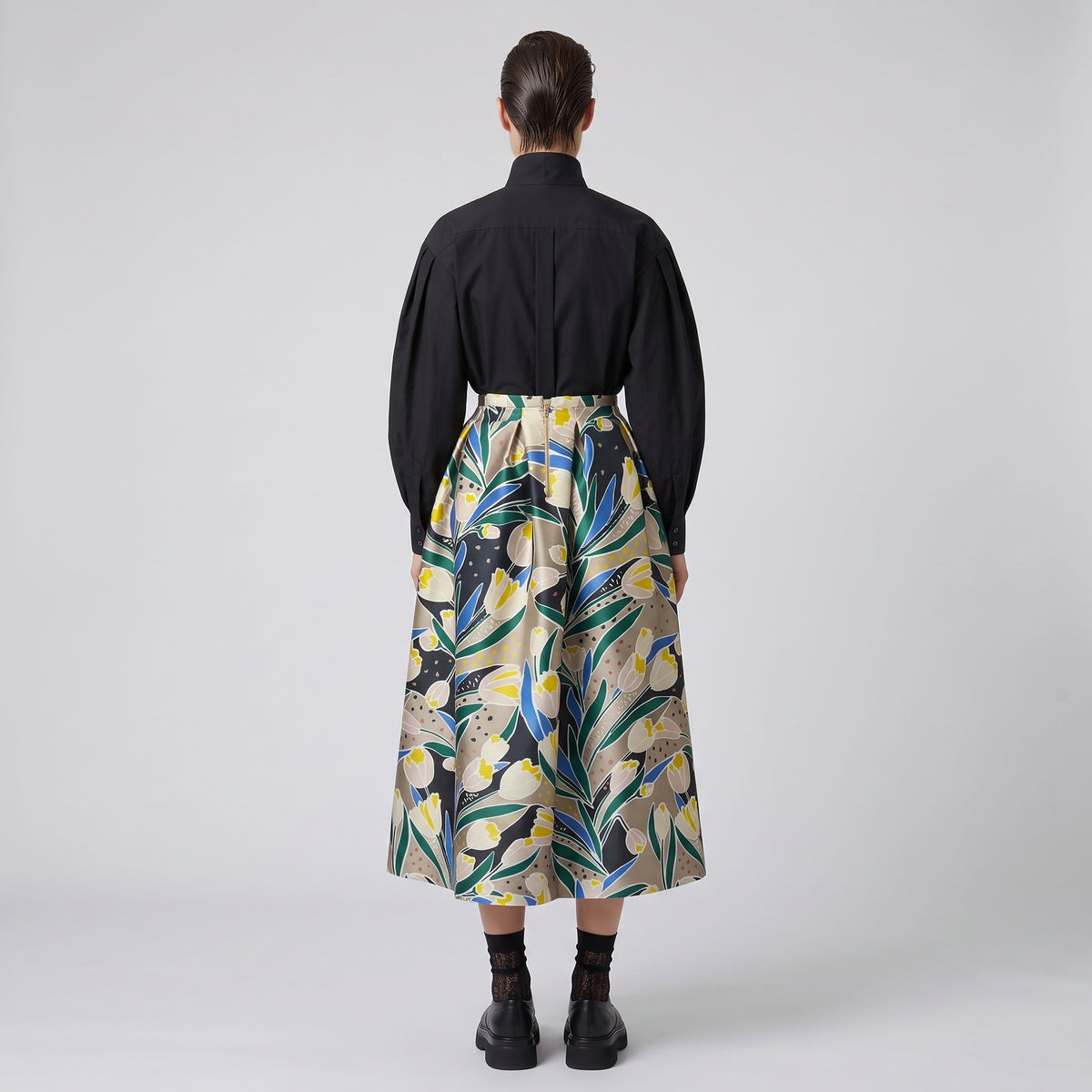 Floral Print Pleated Midi Skirt