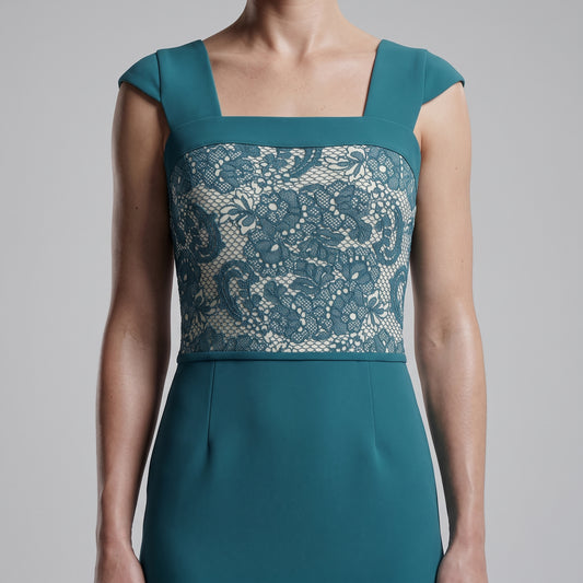 Elegant Teal Lace Panel Dress
