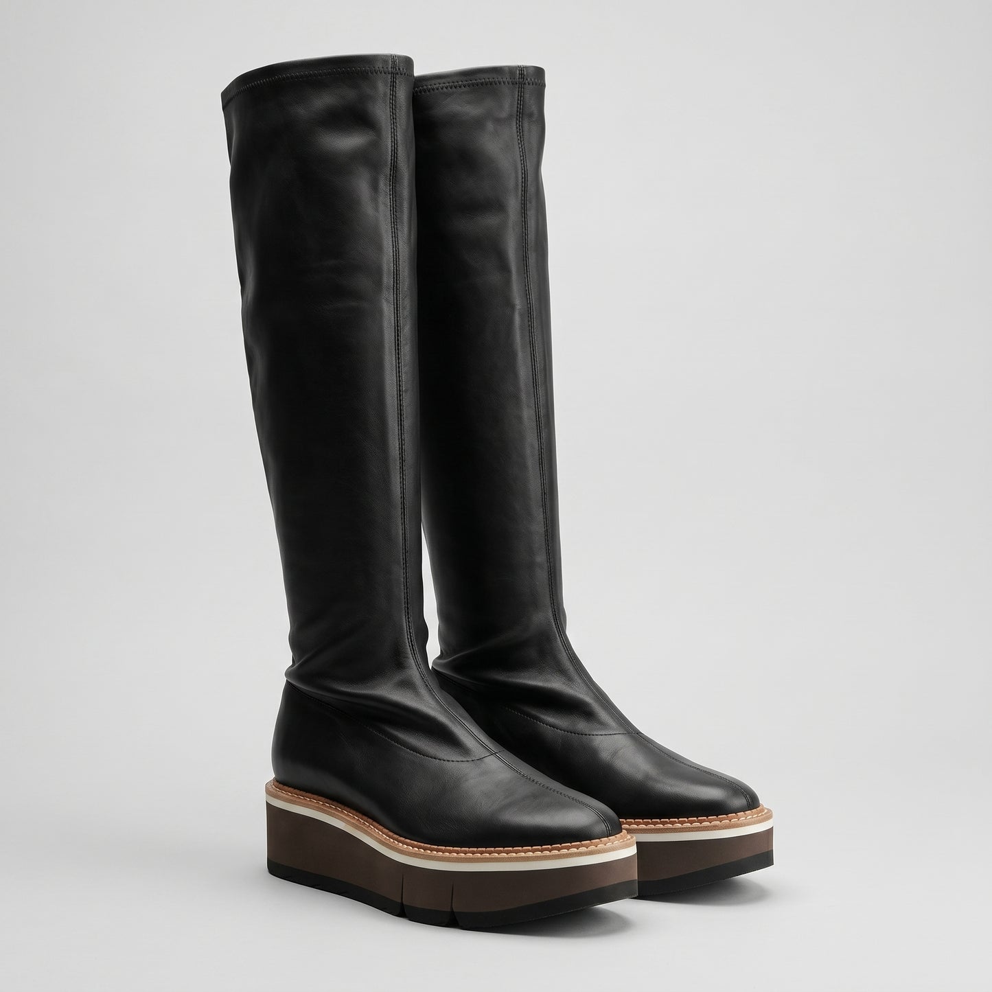Sleek Leather Platform Tall Boots