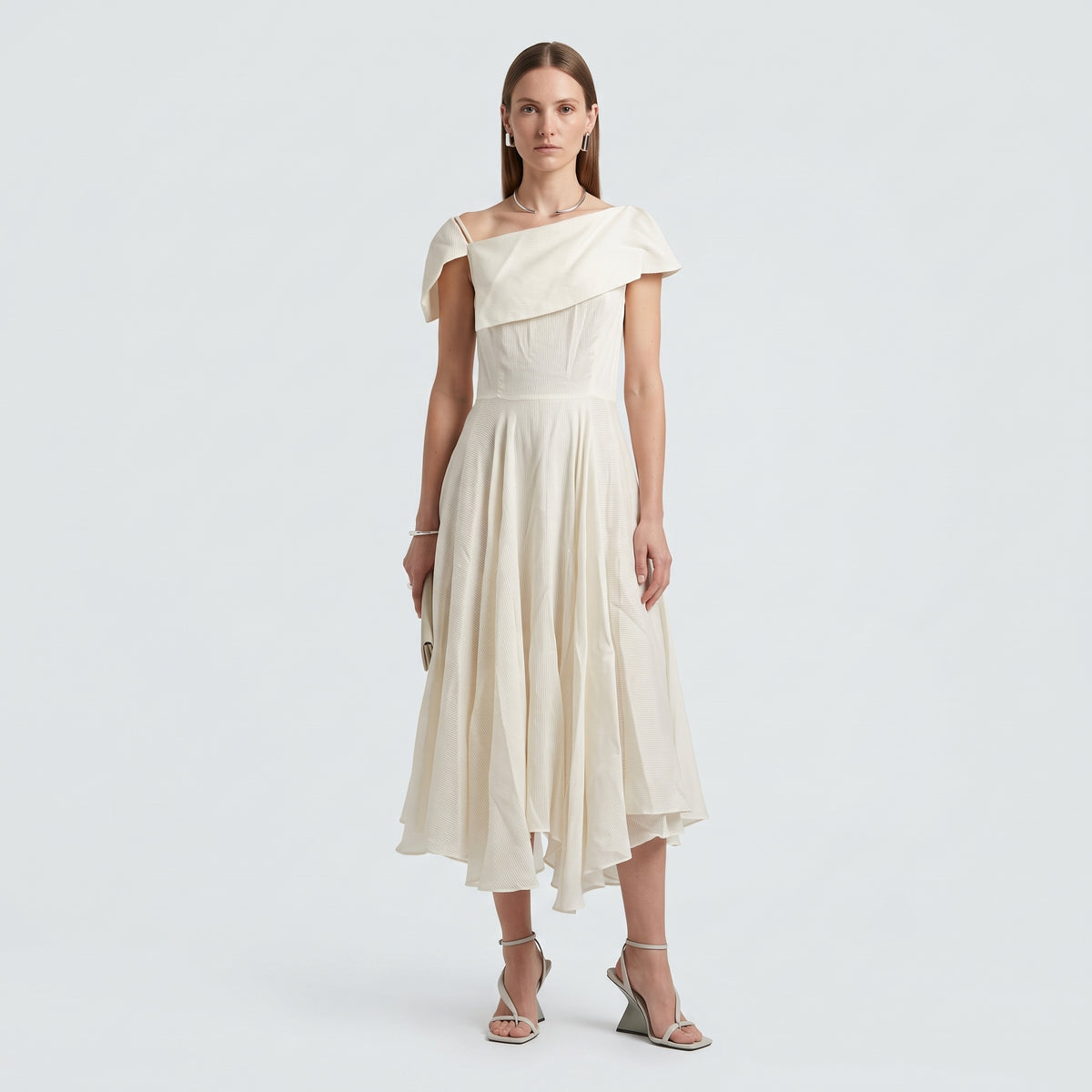 Elegant One-Shoulder Ivory Dress