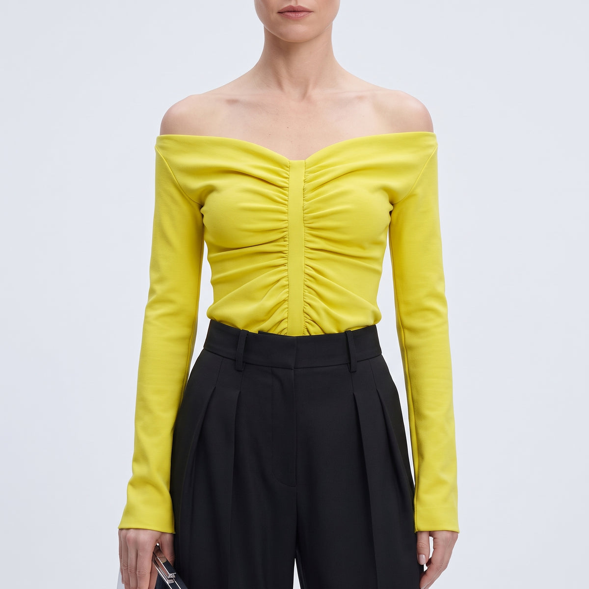 Ruched Off-Shoulder Yellow Top