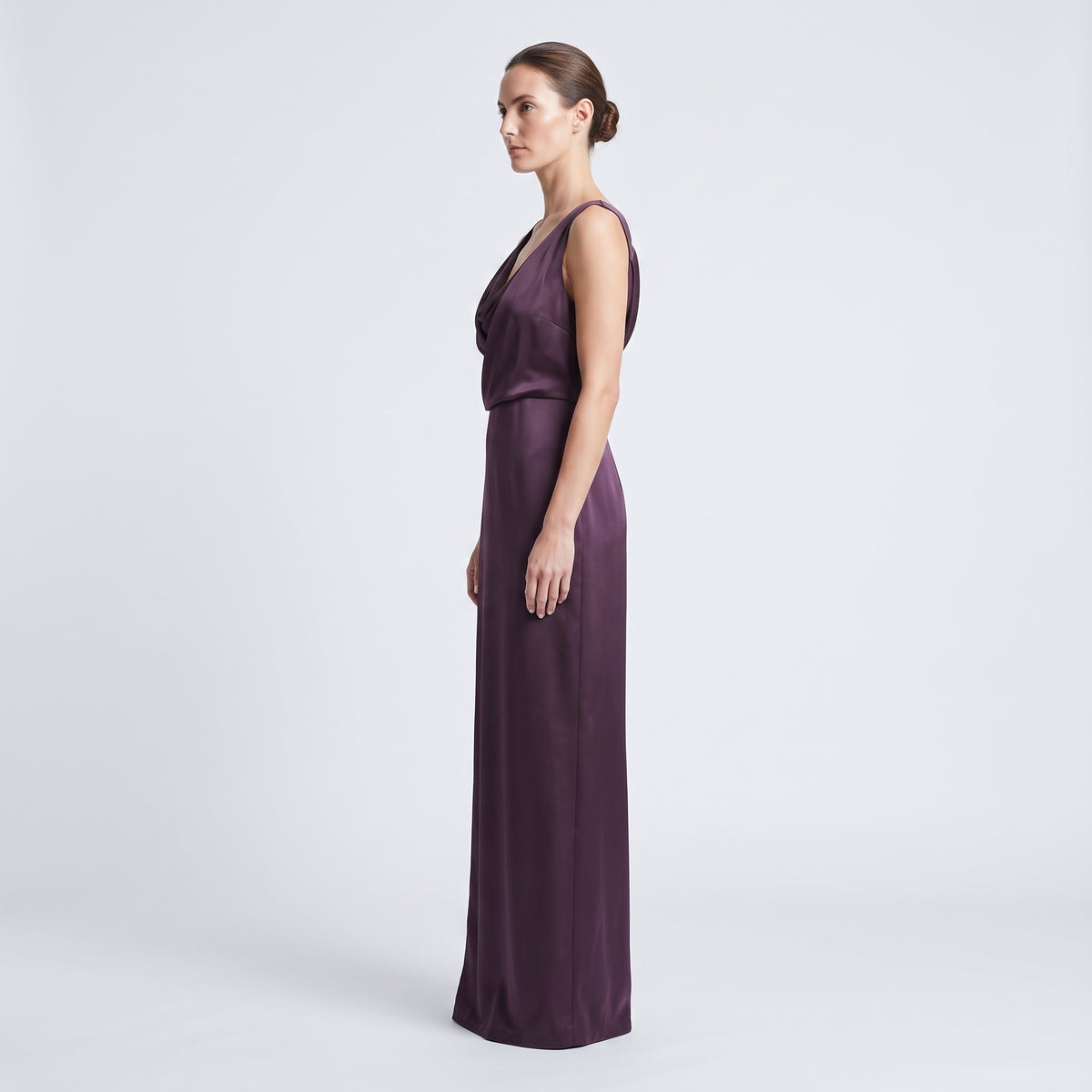 Draped Satin Midi Evening Dress