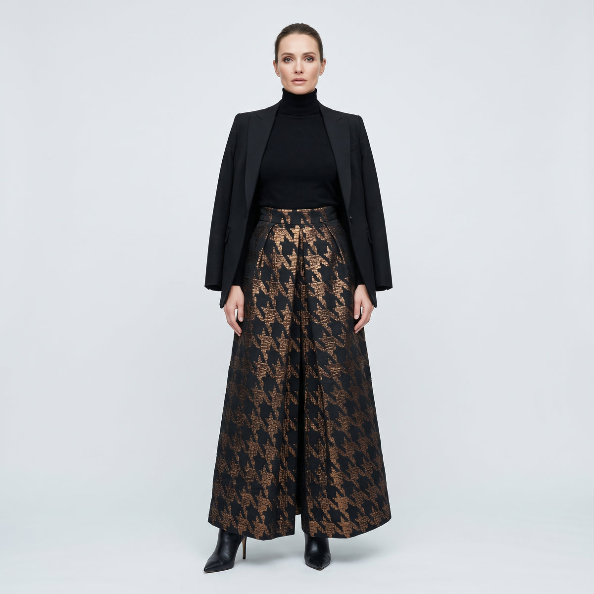 Metallic Houndstooth A-Line Skirt