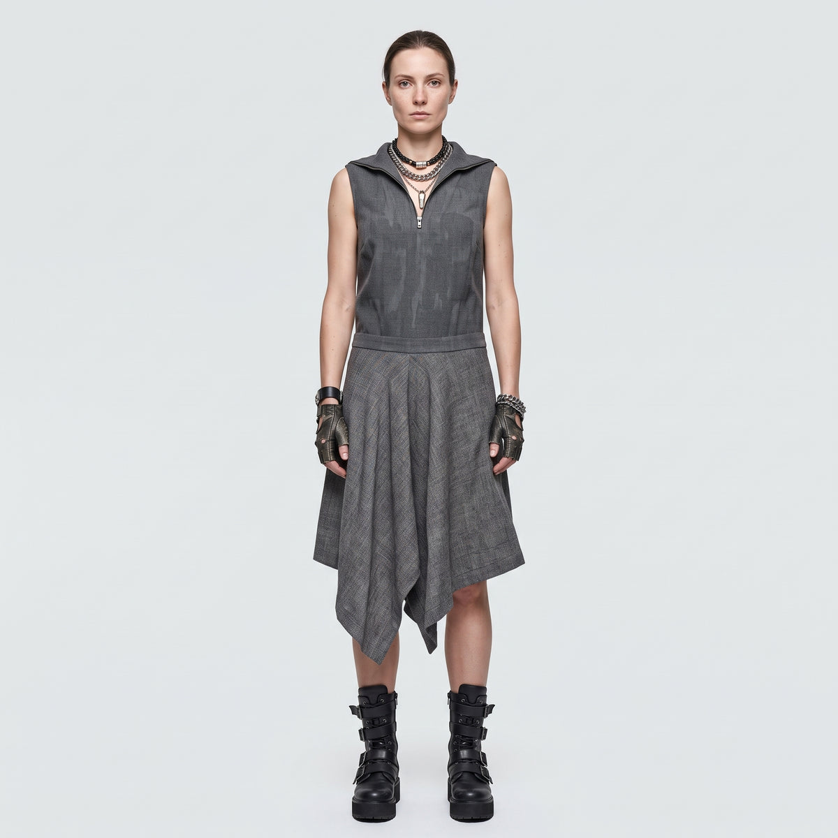 Tailored Zippered Grey Mini Dress