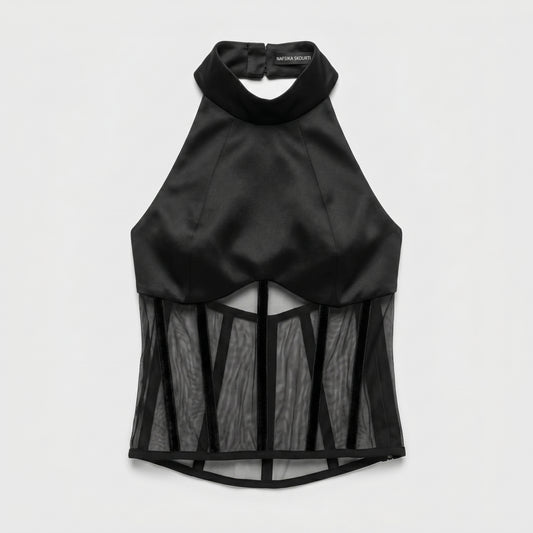 Structured Black Halter Corset