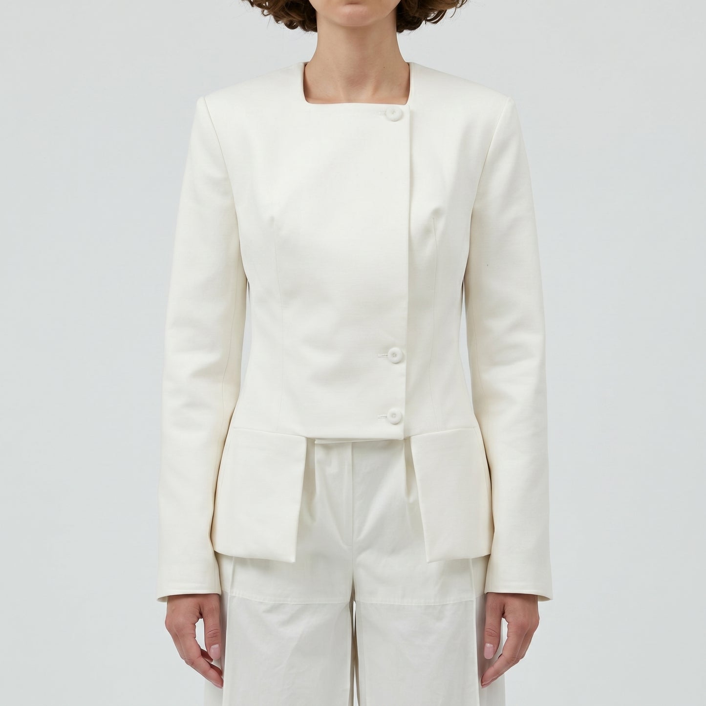Collarless Asymmetric Tailored Jacket