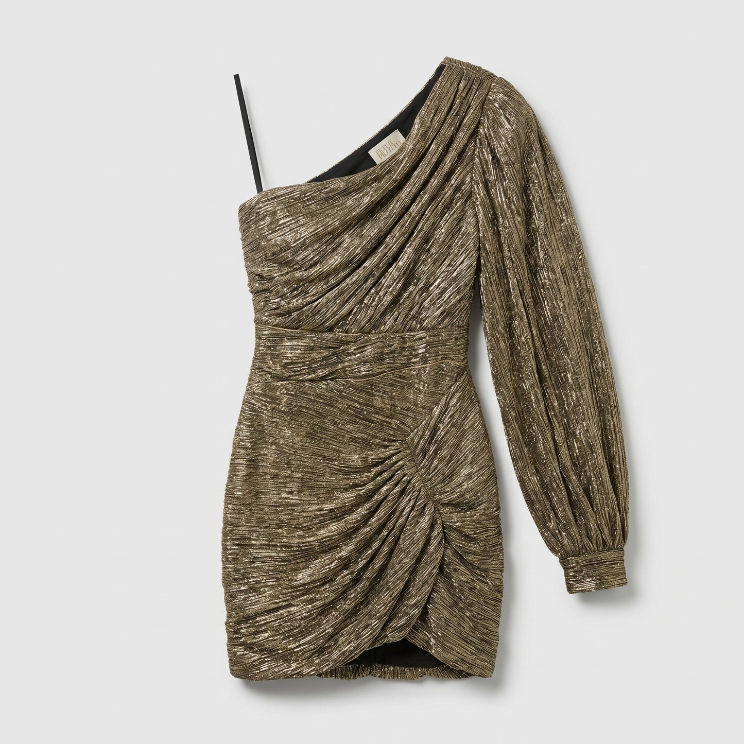 Metallic Ruched One-Shoulder Dress