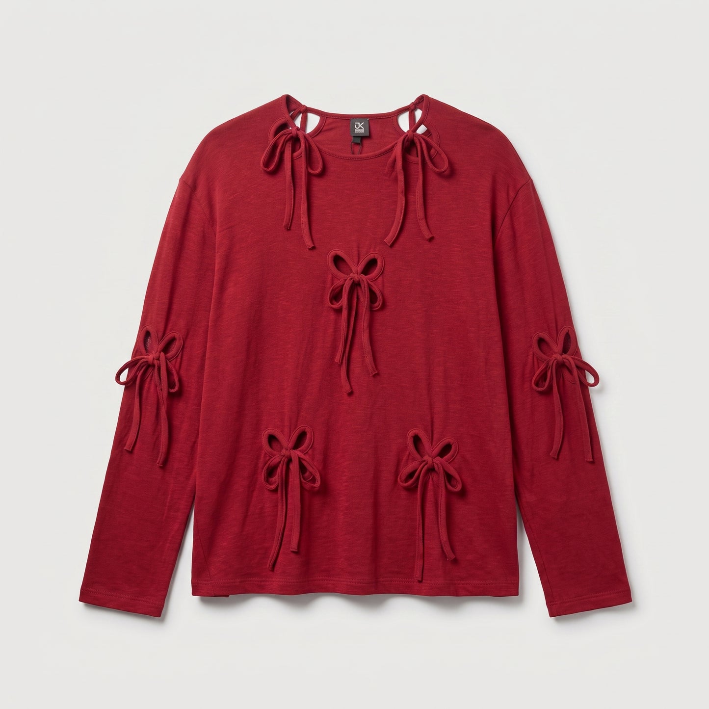 Red Bow Detail Long-Sleeve Top