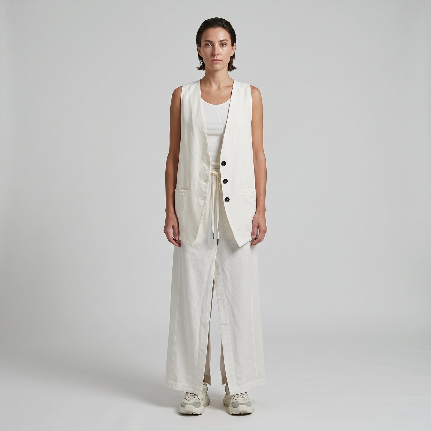 Tailored Cream Linen Vest