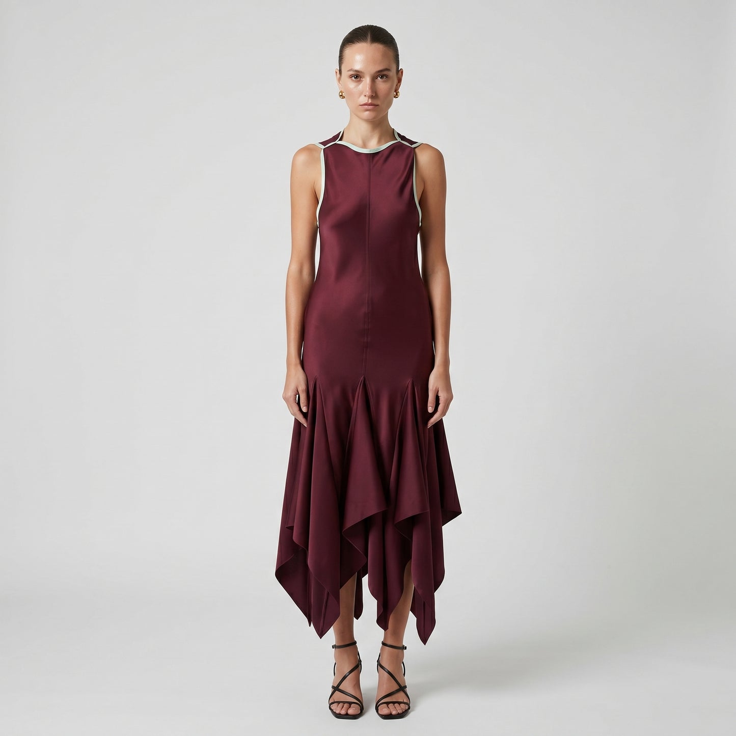Contrast Trim Asymmetric Midi Dress