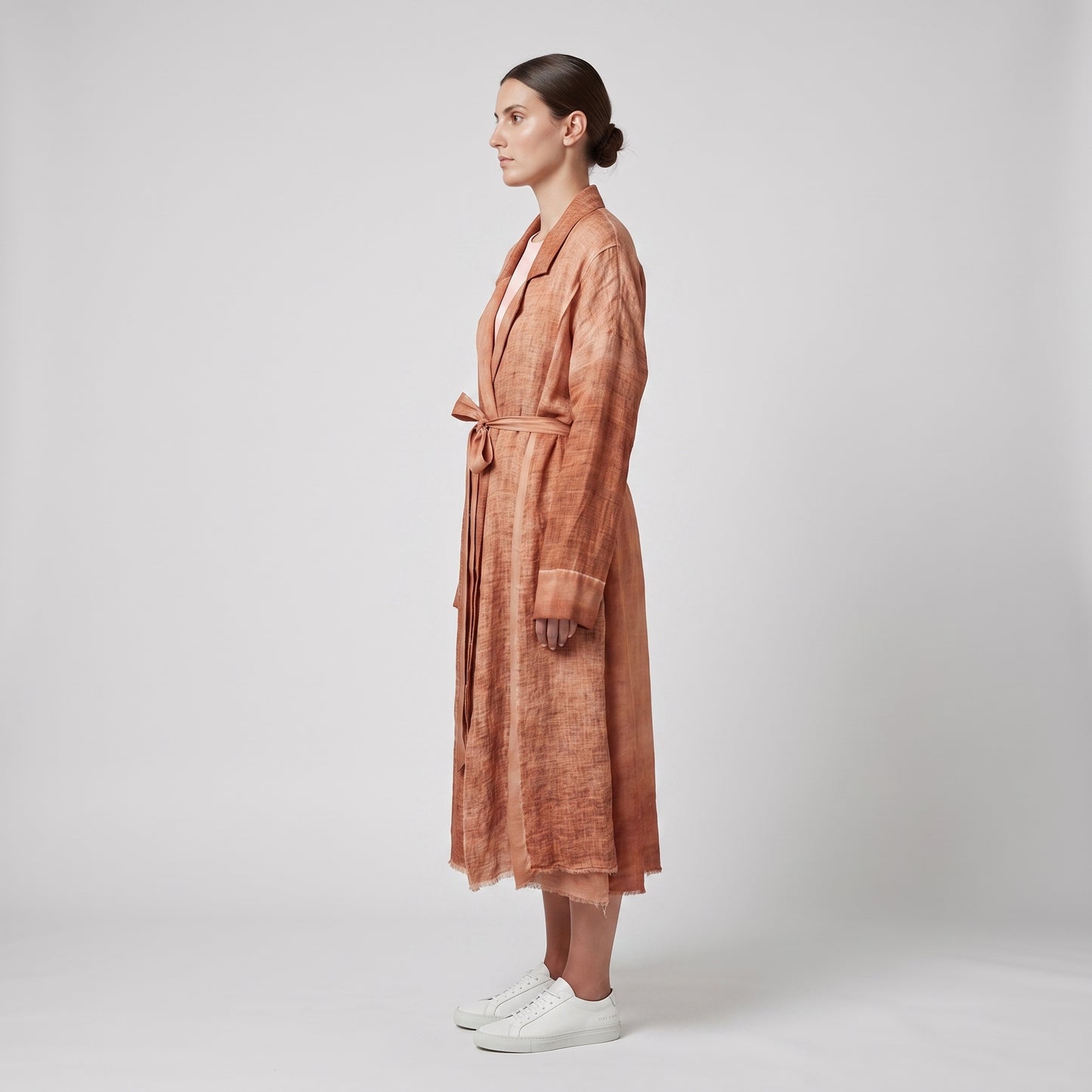 Belted Terracotta Linen Duster Coat