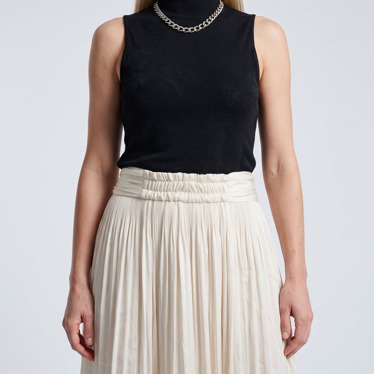 Pleated High-Waisted Cream Skirt