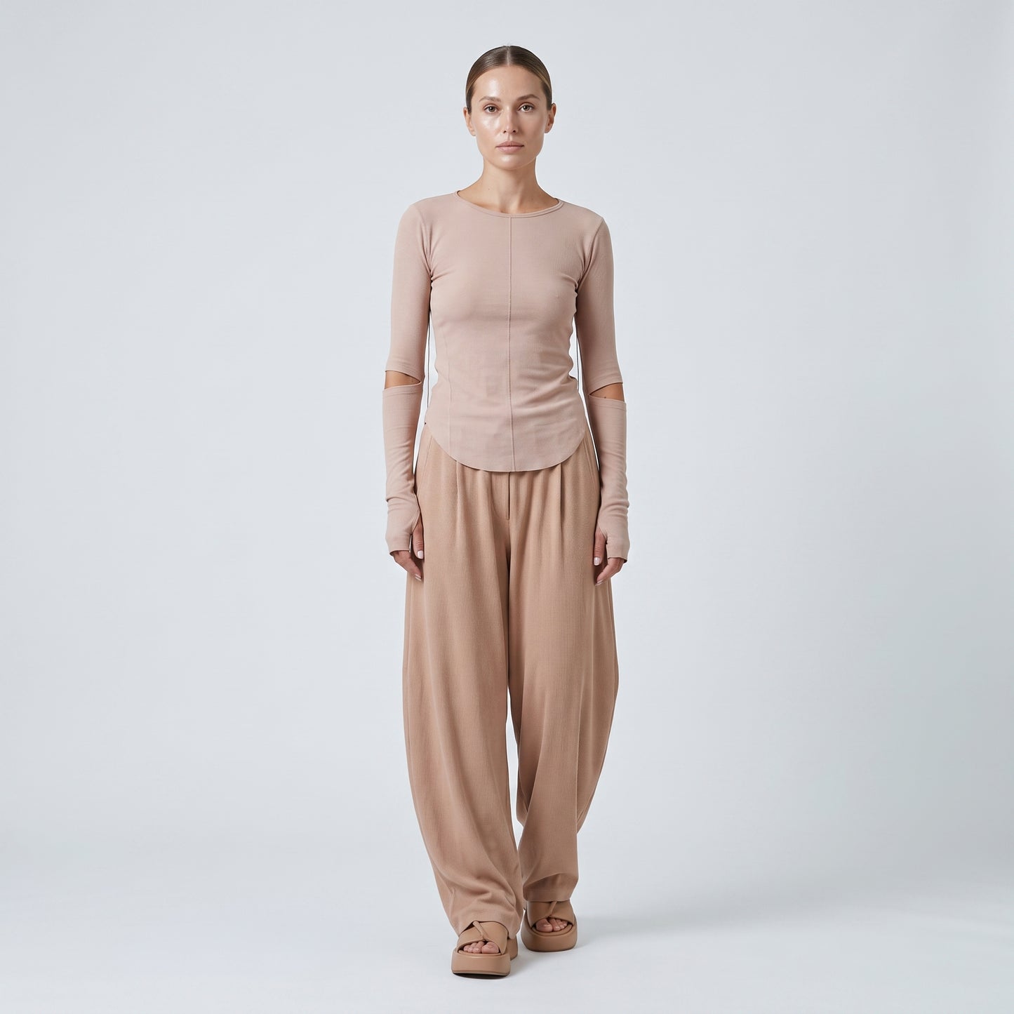 Ribbed Cutout Sleeve Top