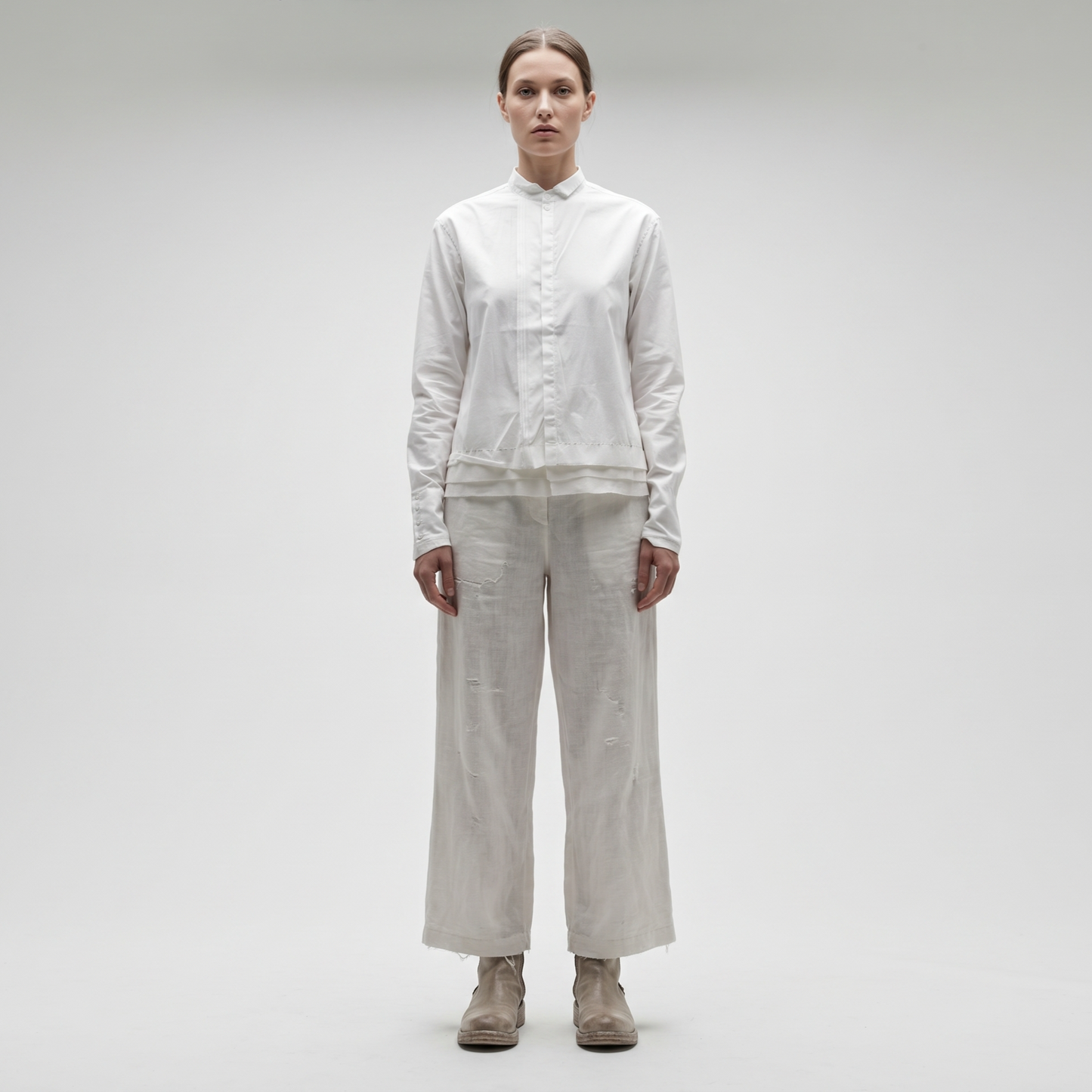 Minimalist Layered Mandarin Collar Shirt