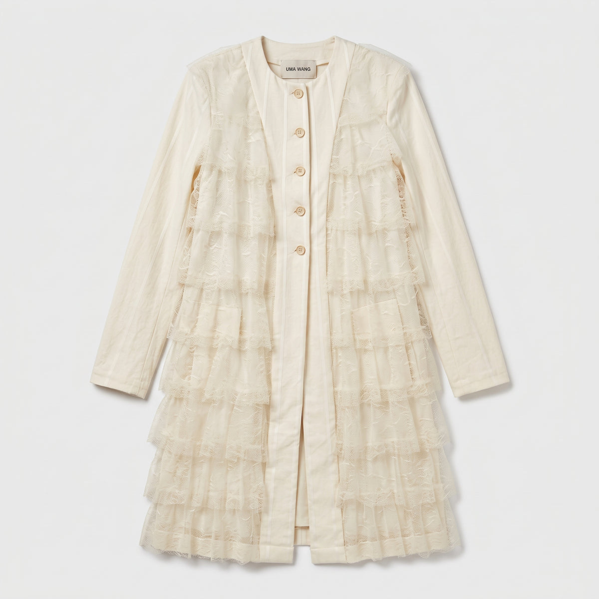Tiered Ruffled Cream Long Jacket