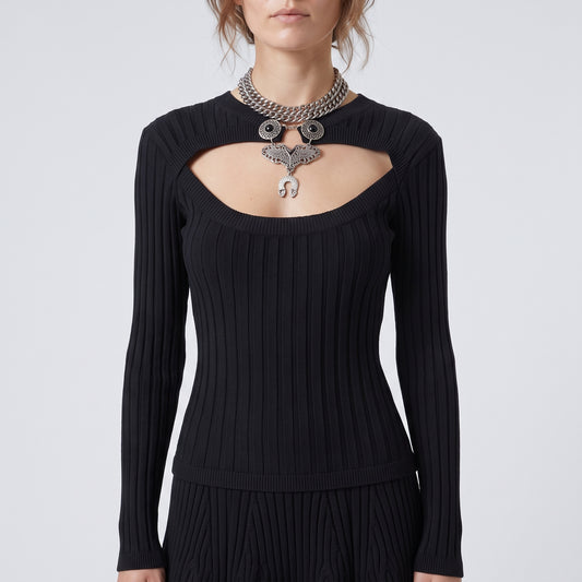Ribbed Knit Cutout Mini Dress