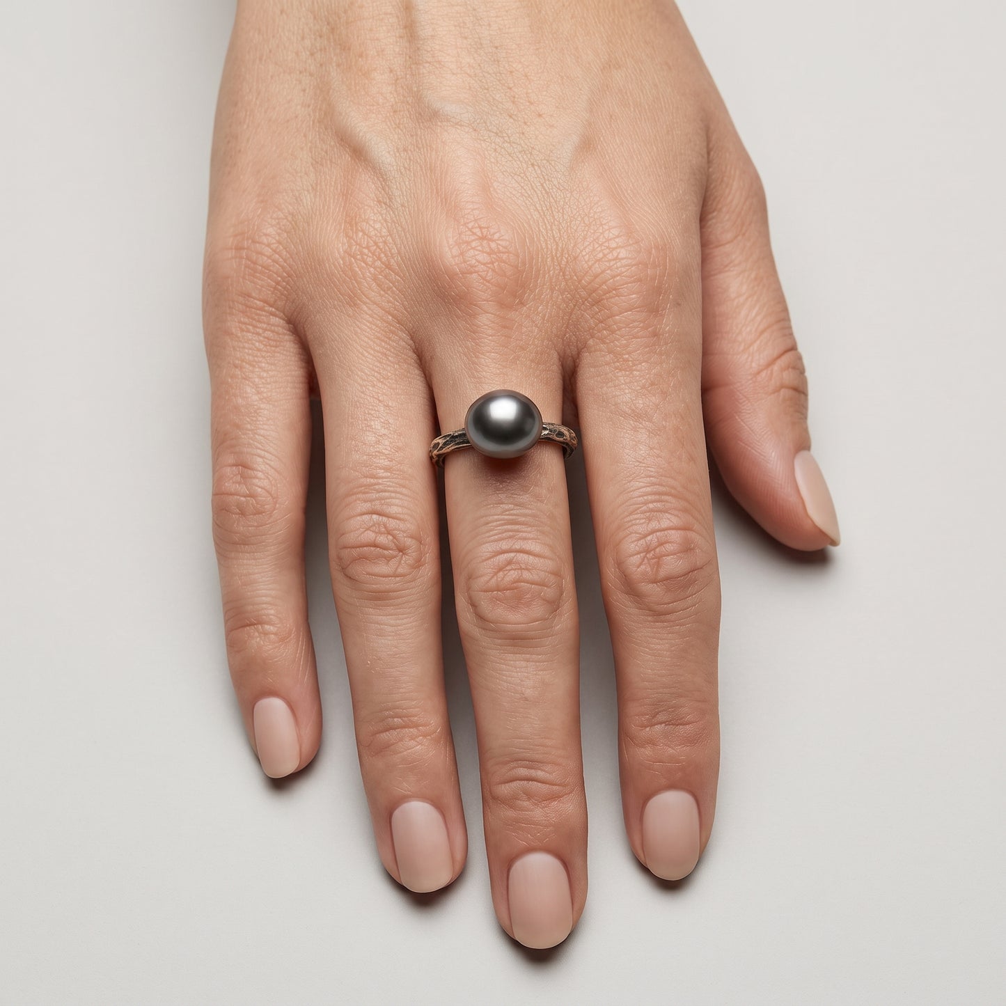 Textured Silver Pearl Statement Ring