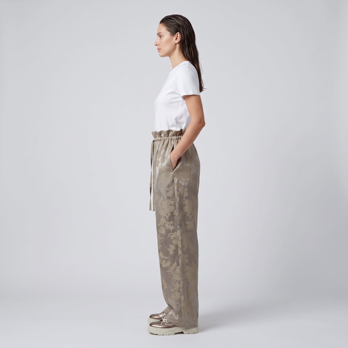 Floral Print Paperbag Waist Trousers