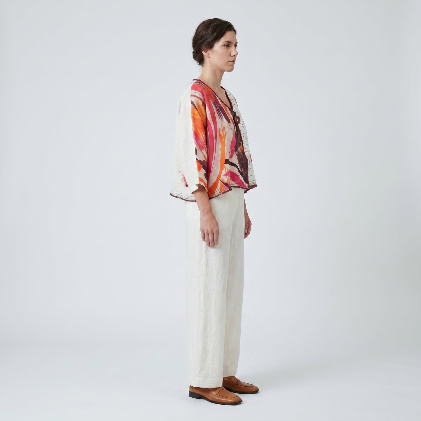 Abstract Print Linen Cropped Jacket