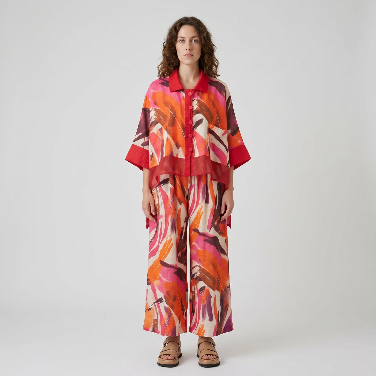 Abstract Print Linen Blouse