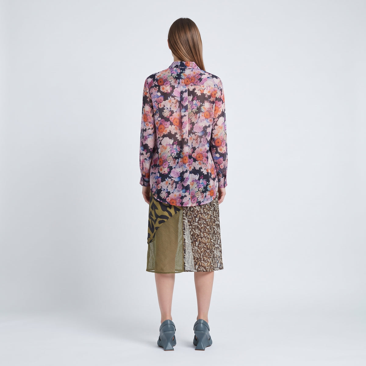 Floral Print Mandarin Collar Shirt