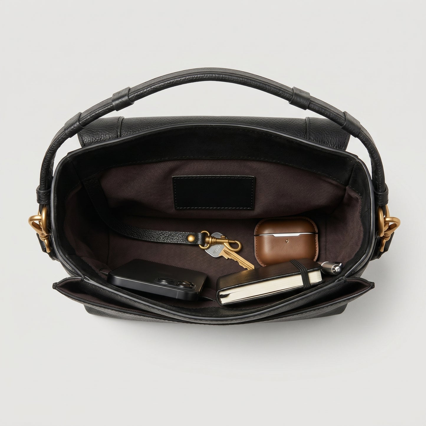Structured Black Leather Shoulder Bag