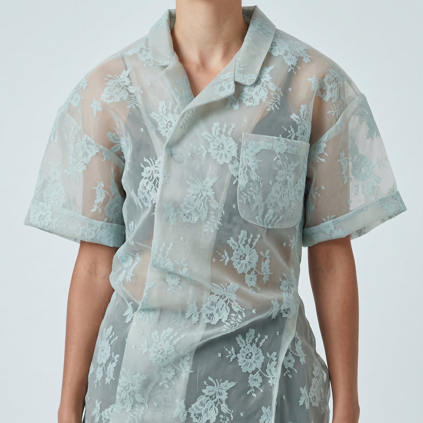 Mint Lace Shirt Mini Dress