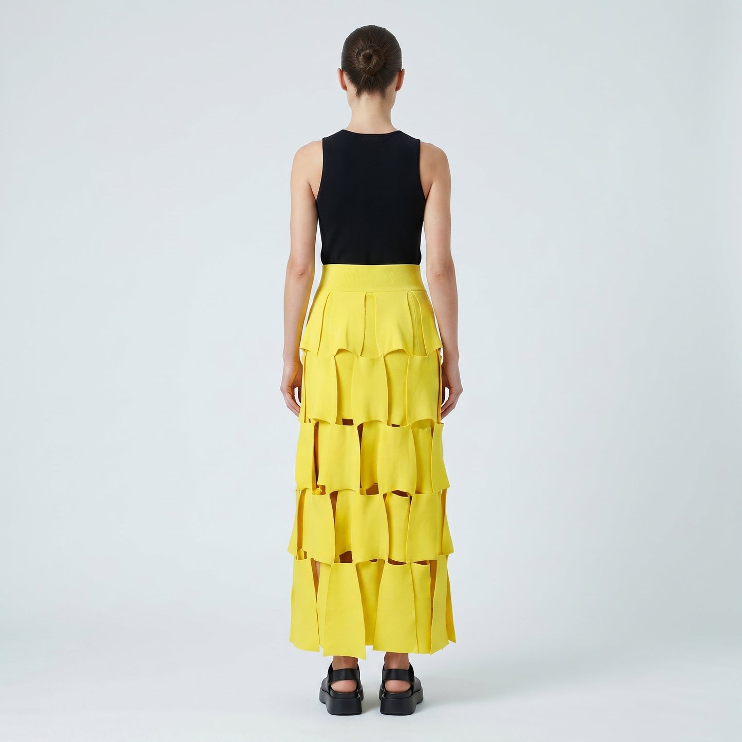Bright Yellow Cutout Midi Skirt