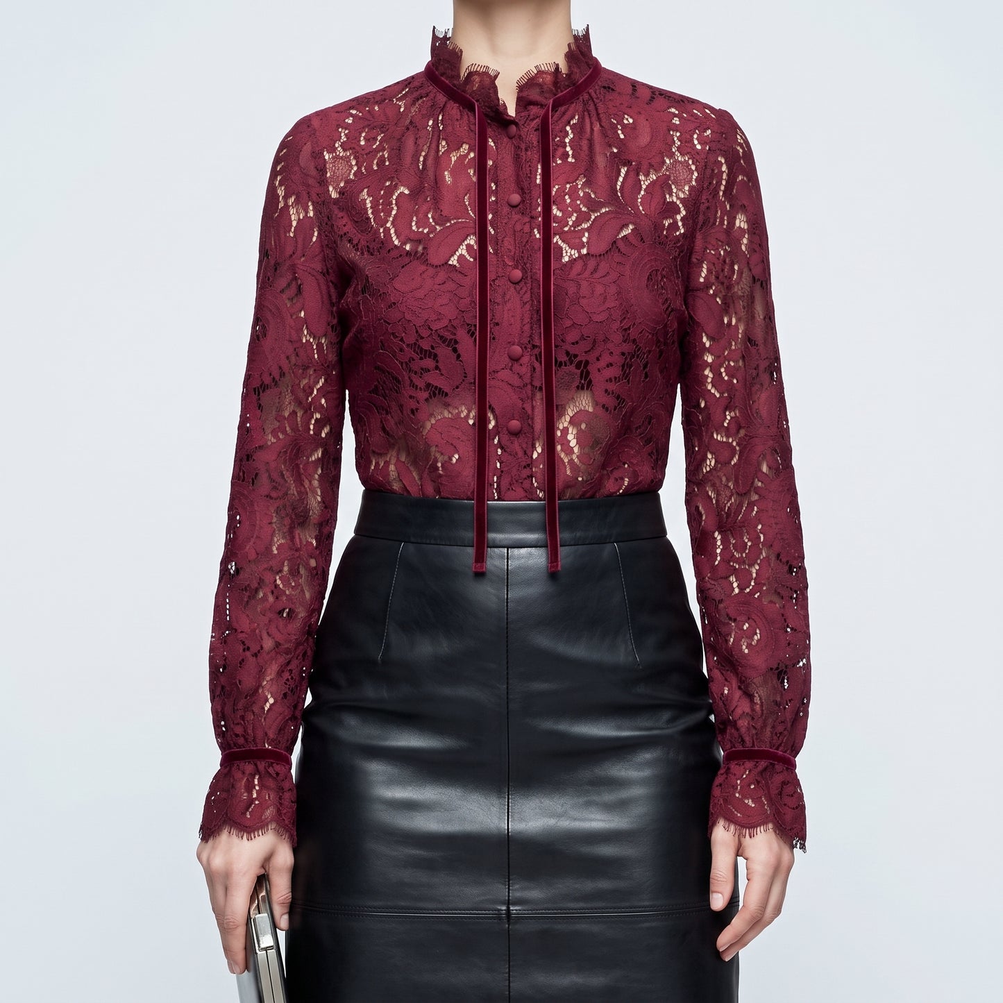 Burgundy Lace Mock Neck Bodysuit