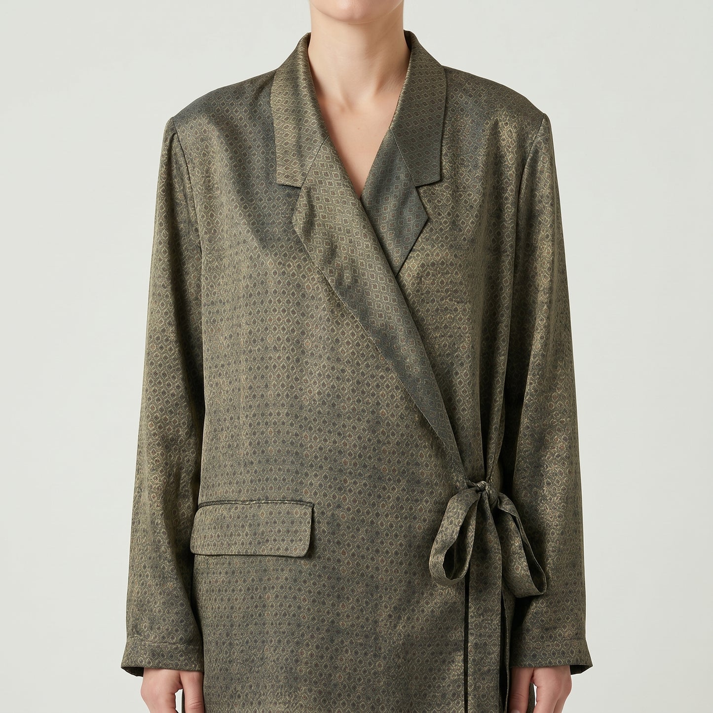 Patterned Wrap Tie Blazer