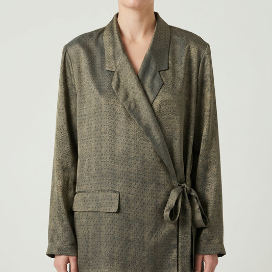 Patterned Wrap Tie Blazer