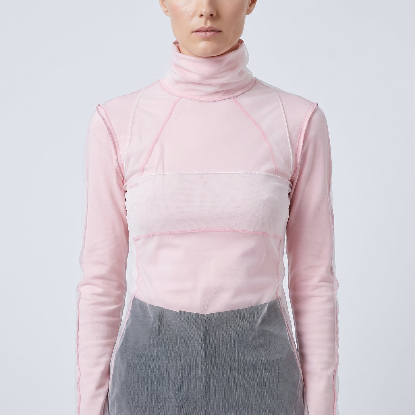 Layered Mesh Turtleneck Top