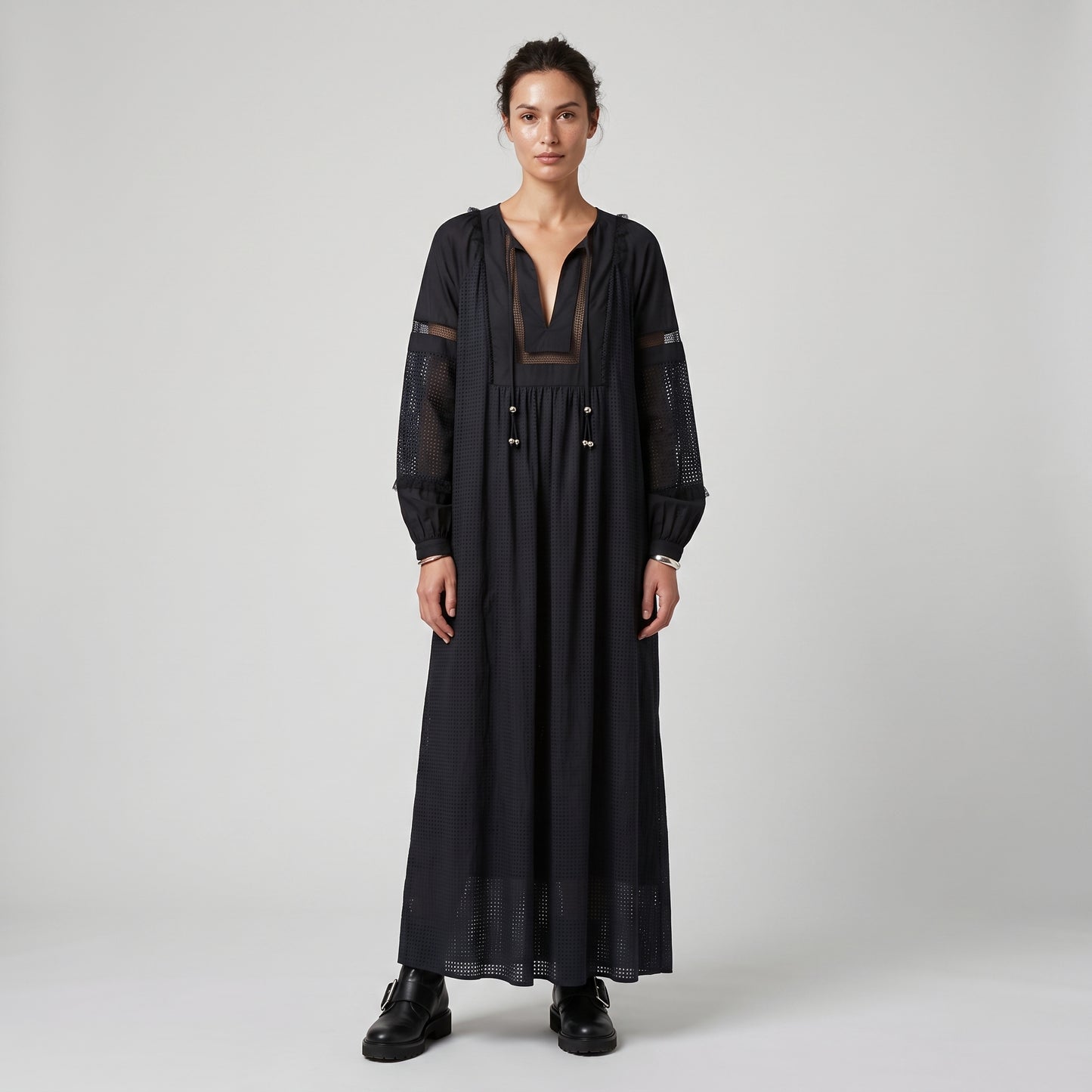 Elegant Black Embroidered Maxi Dress