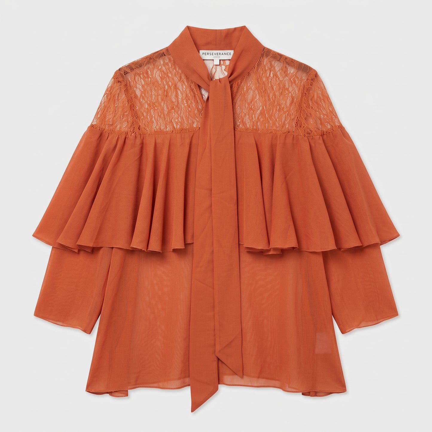 Rust Lace Tiered Ruffle Blouse