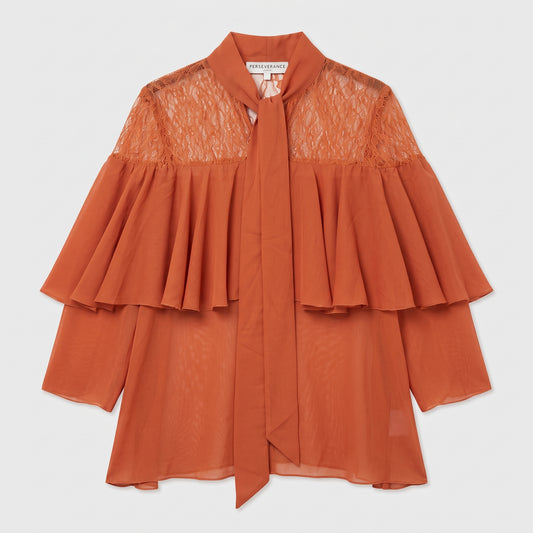Rust Lace Tiered Ruffle Blouse