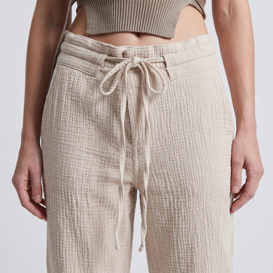 Textured Drawstring Beige Trousers