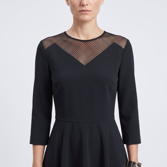 Mesh Paneled Fit-And-Flare Dress