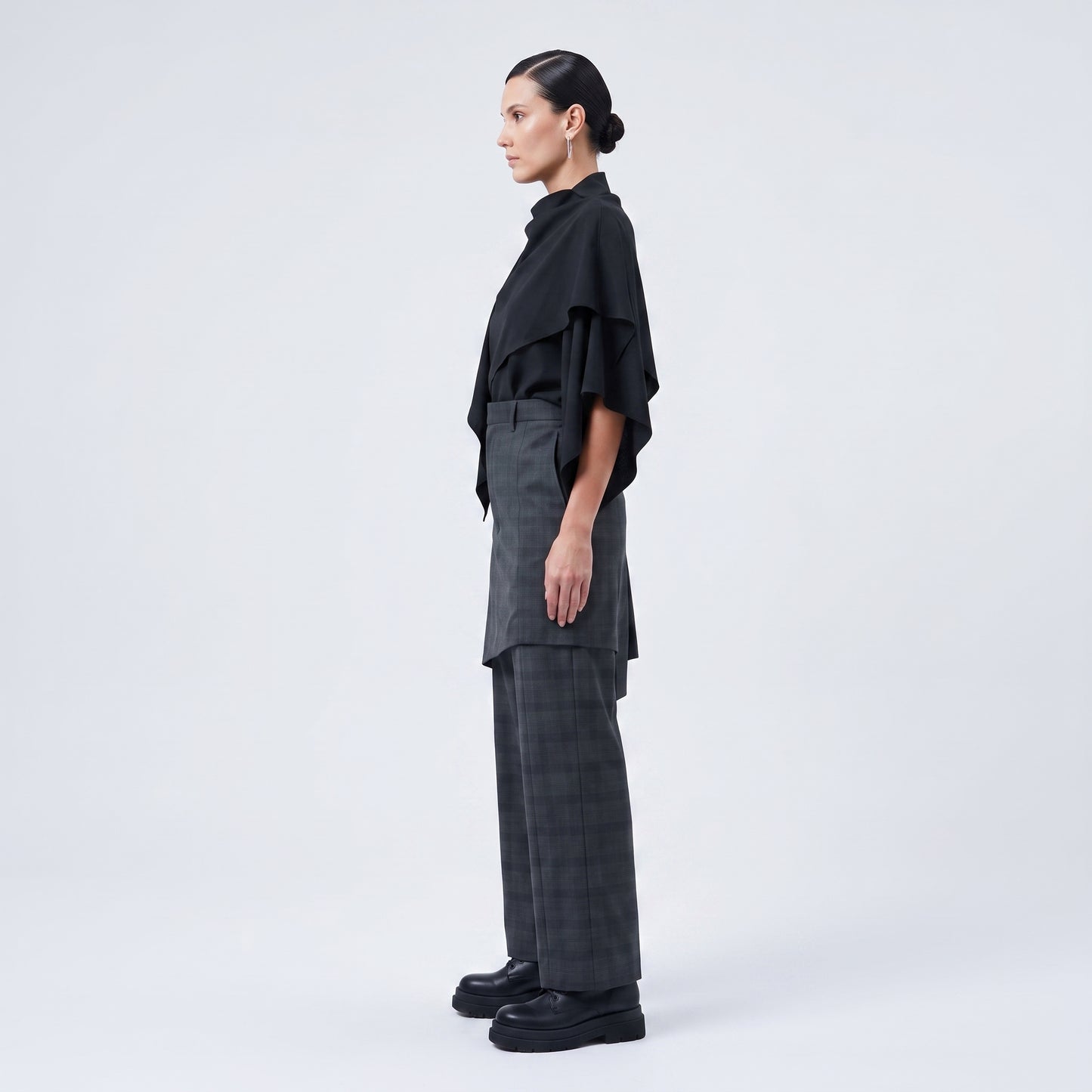 Check Layered Wide Leg Trousers
