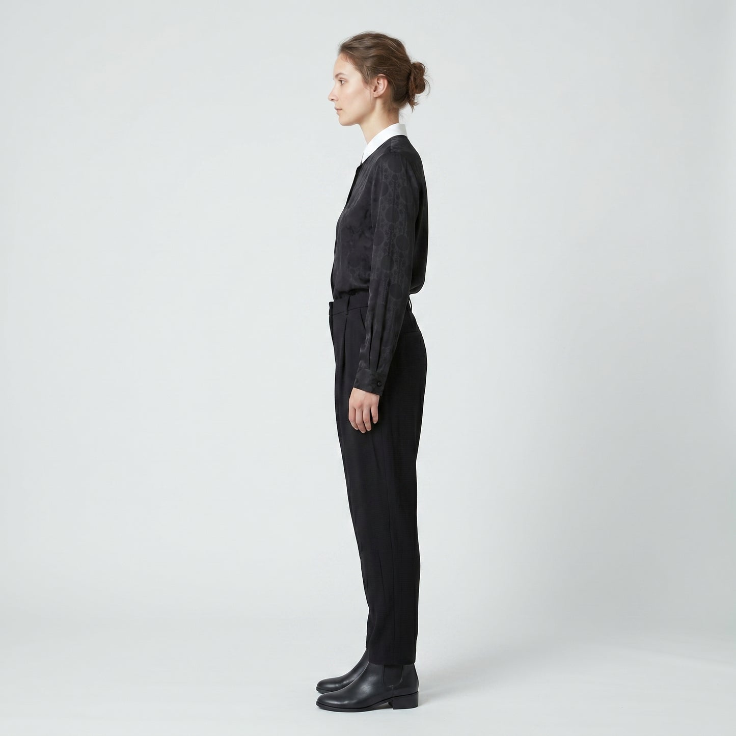 Contrast Collar Jacquard Blouse
