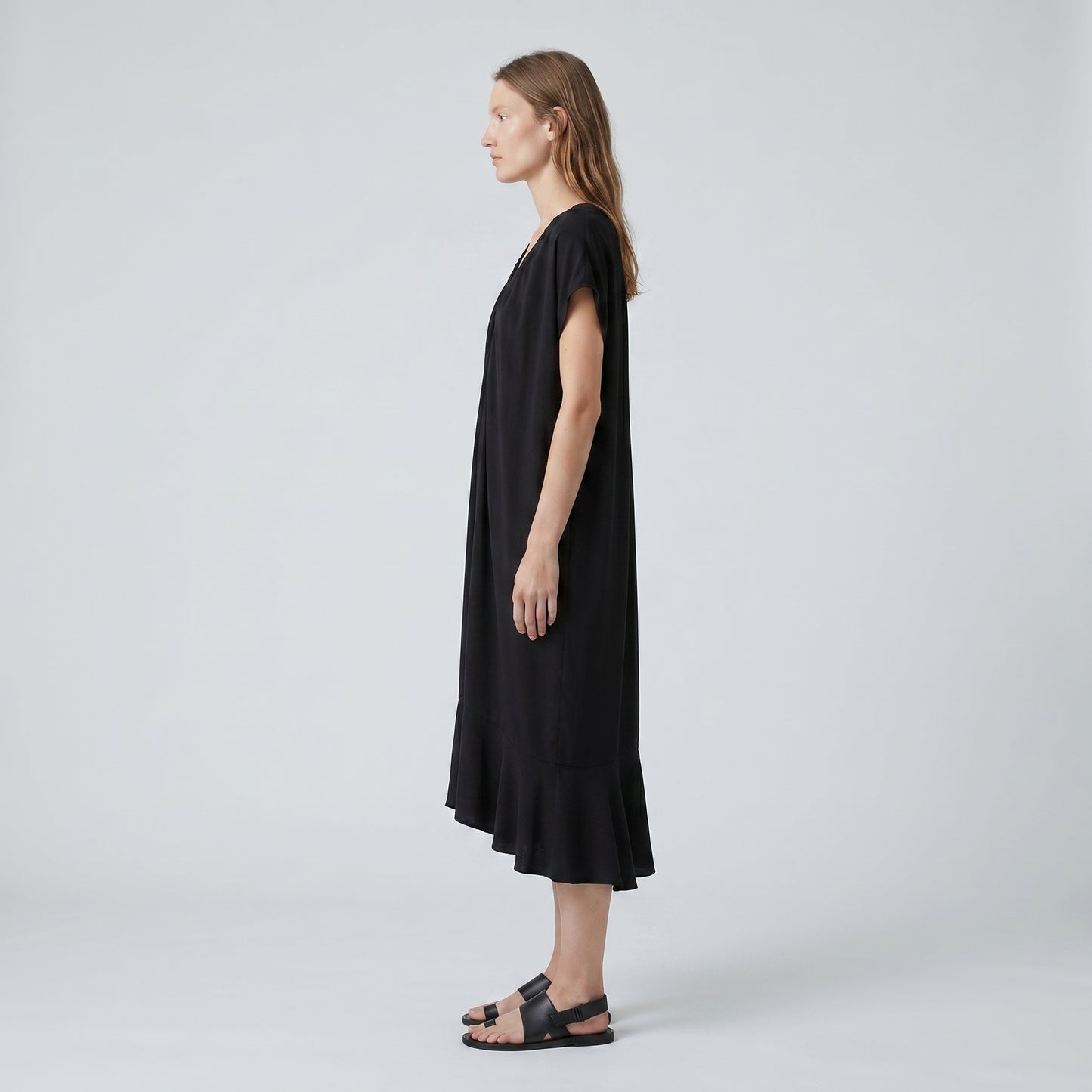 Ruched V-Neck Flounce Dress