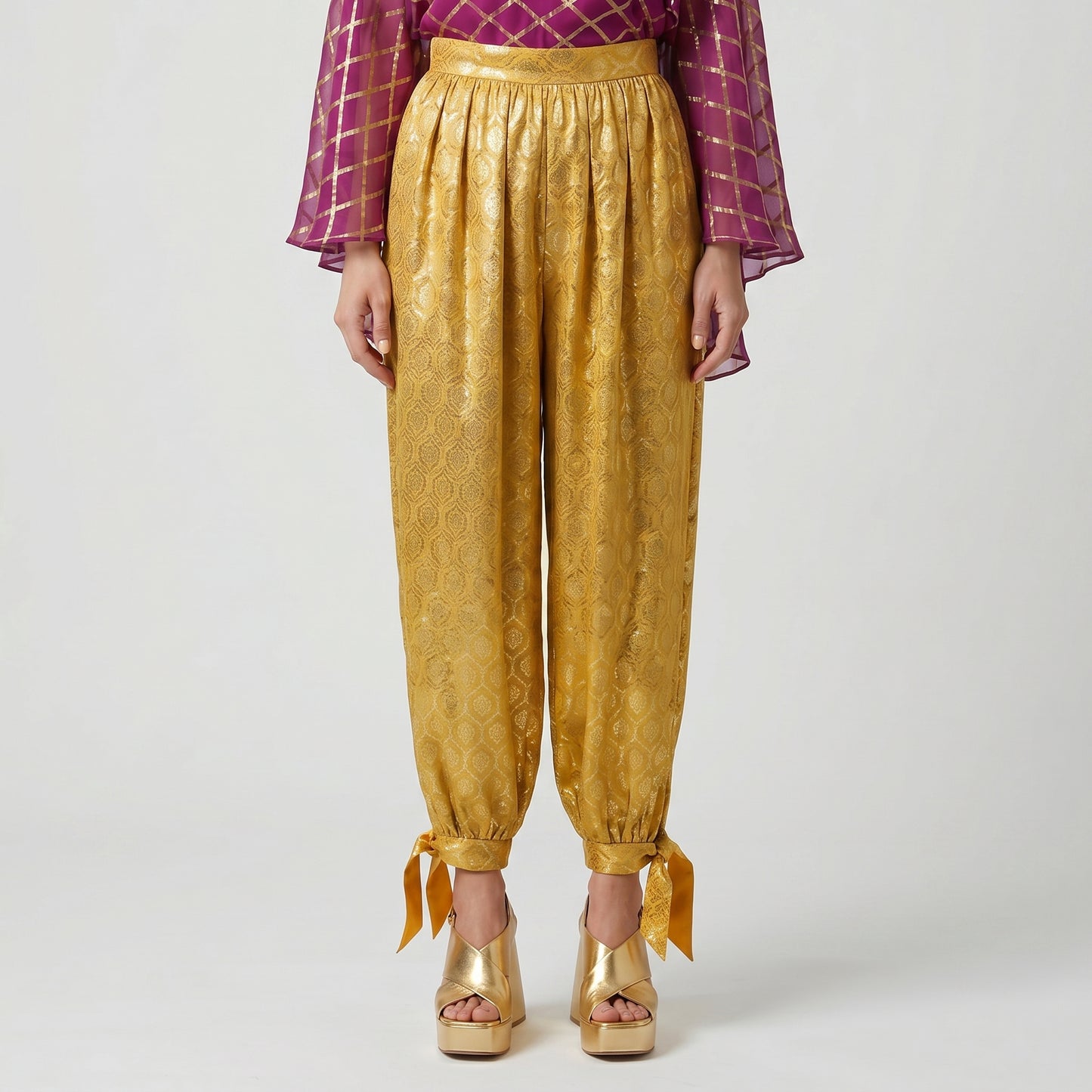 Metallic Gold Jacquard Tie Trousers