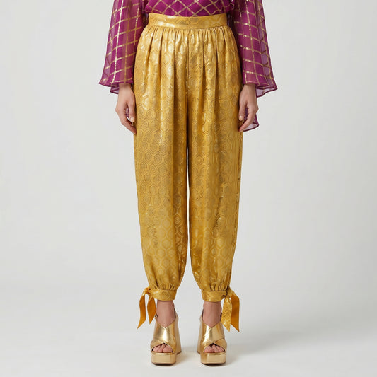 Metallic Gold Jacquard Tie Trousers