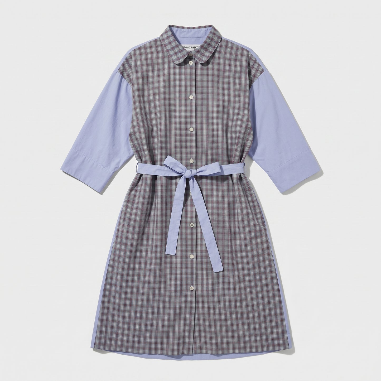 Checkered Panel Tie-Waist Dress