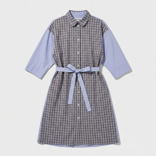 Checkered Panel Tie-Waist Dress