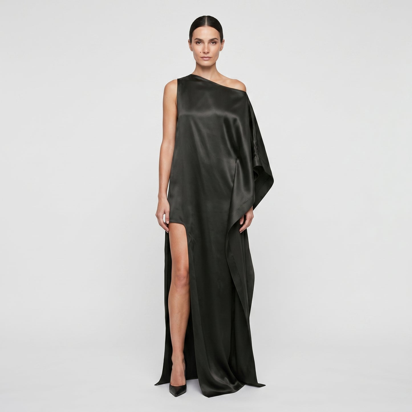 Asymmetric One-Shoulder Satin Dress