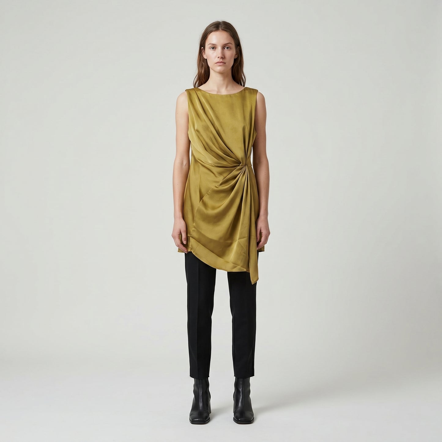 Draped Sleeveless Satin Top