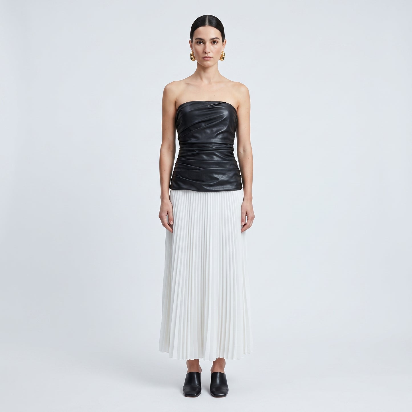 Strapless Ruched Faux Leather Dress