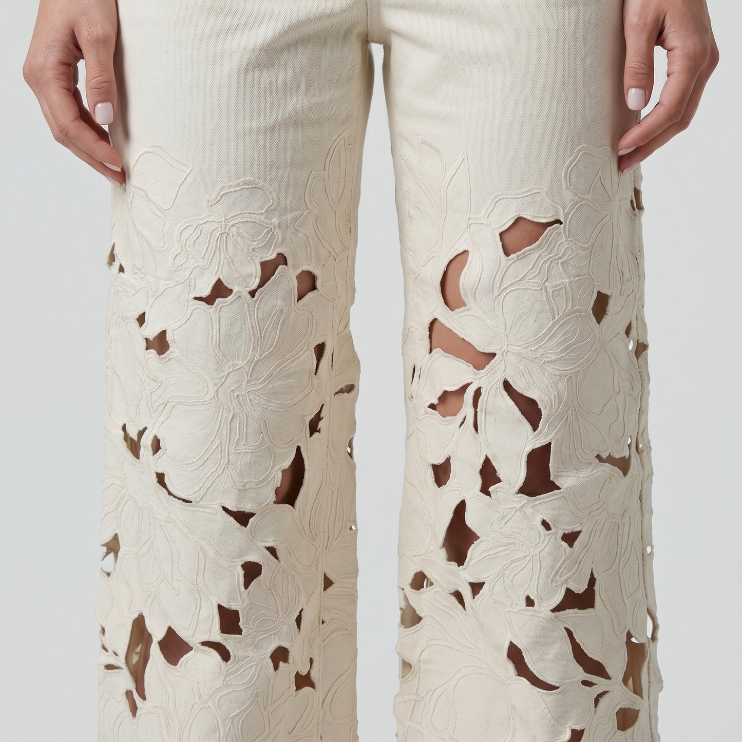 Floral Cutout Wide Leg Jeans