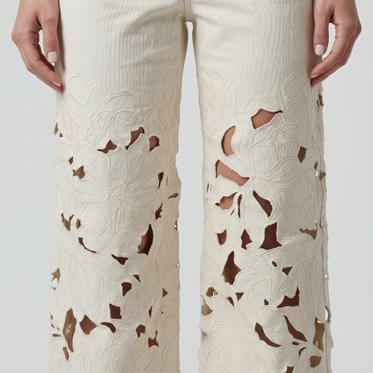 Floral Cutout Wide Leg Jeans